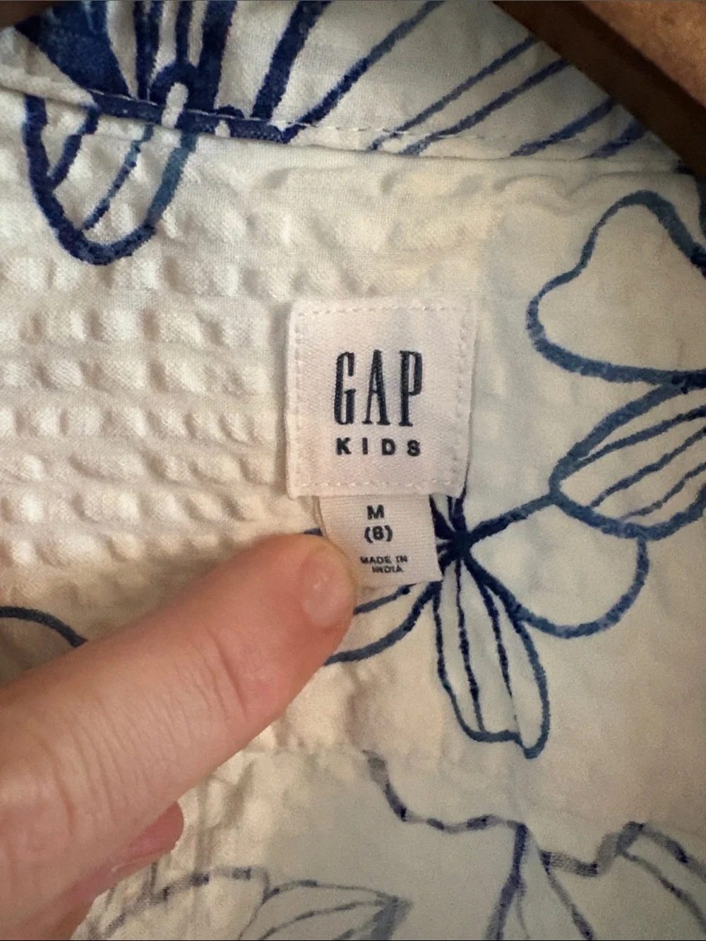 GAP White Short-Sleeve Button-Up Shirt with Blue Floral Print
